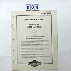 Original Briggs and Stratton Engine Models 92900 to 92999 Illustrated Parts List
