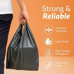 Black T Shirt Bags Plastic Grocery Shopping Carry Out Bag 11.5”x6.5”x22”