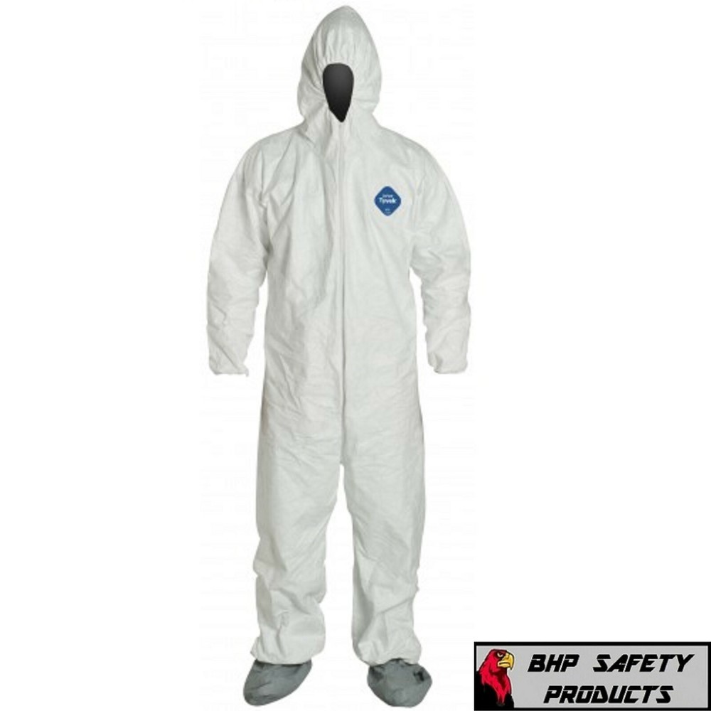DUPONT TY122S WHITE TYVEK COVERALL BUNNY SUIT HOOD & BOOTS, HAZARDOUS MATERIALS