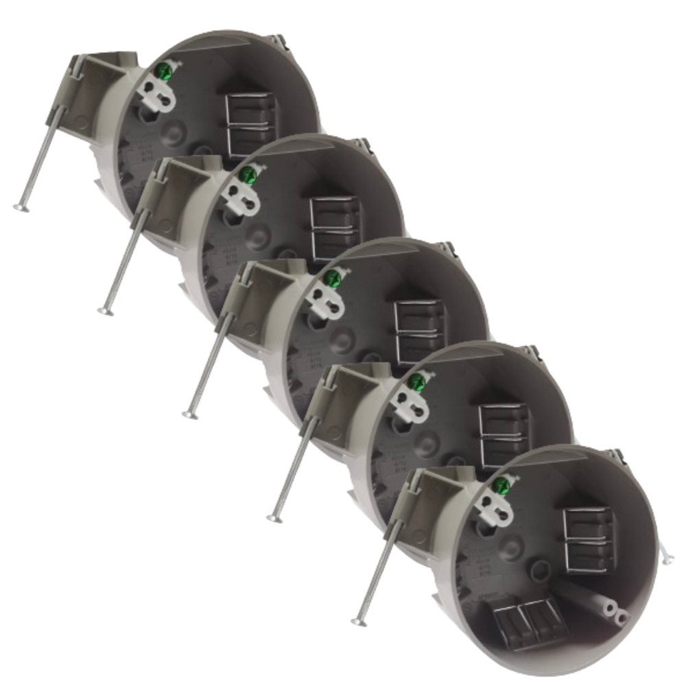 5-Pack Round Ceiling Box with Grounding, 4-Inch, 20 Cu In, Plastic Gray, ETL