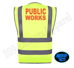 PUBLIC WORKS HI-VIS SAFETY VEST W/ POCKETS 2″ REFLECTIVE STRIPS FRONT & BACK