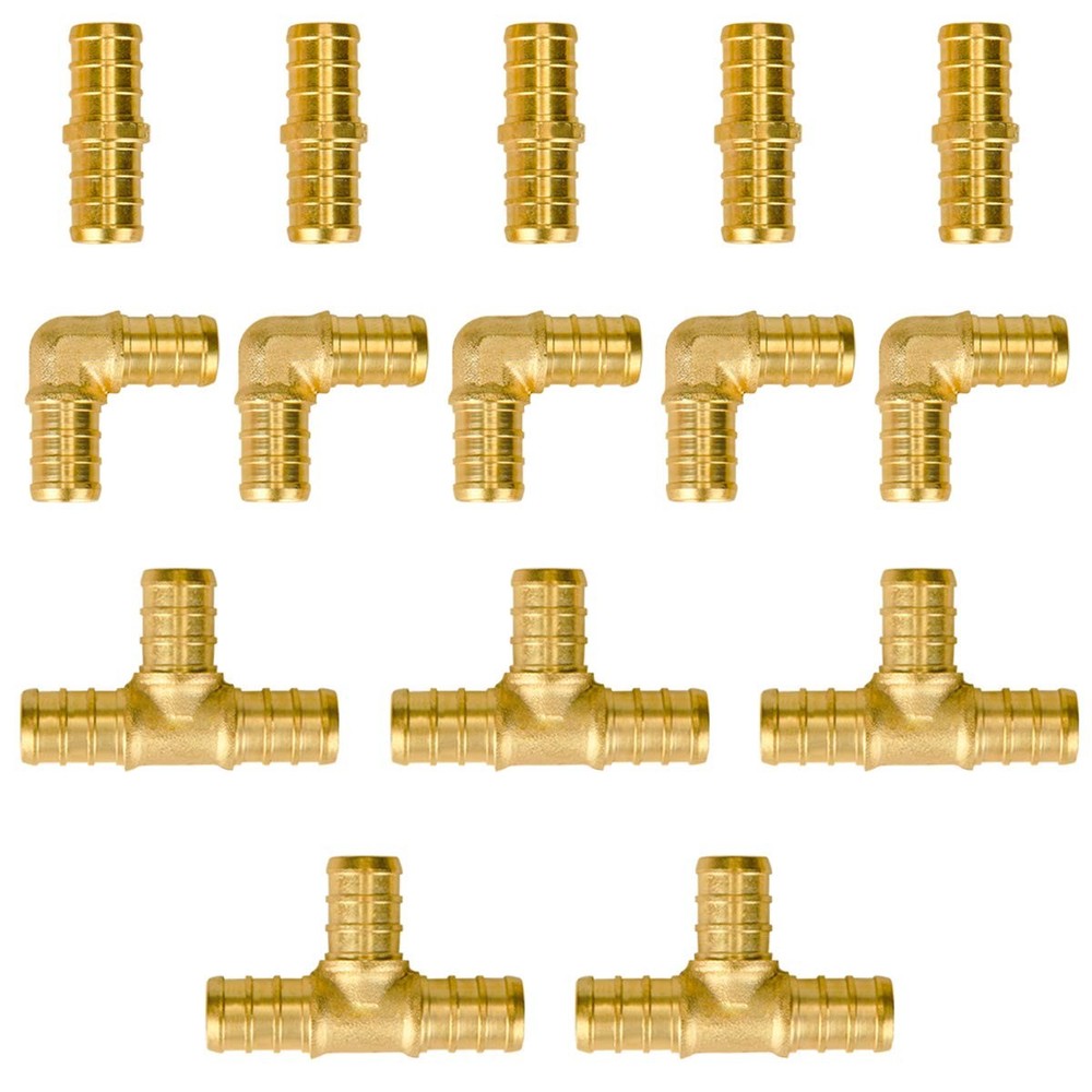 SUNGATOR 15-Pack 1/2 Inch PEX Fittings, 5 Each Elbow 1/2″, 15 Pack, Copper