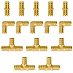 SUNGATOR 15-Pack 1/2 Inch PEX Fittings, 5 Each Elbow 1/2″, 15 Pack, Copper