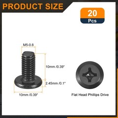 20Pcs M5-0.8 x 10mm Flat Round Head Machine Screws Phillips Drive Fastener