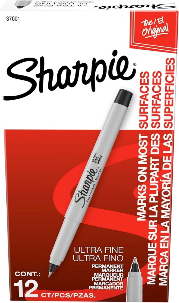 Sharpie Permanent Ultra-Fine Point Markers Black 12 PACK 37001 New