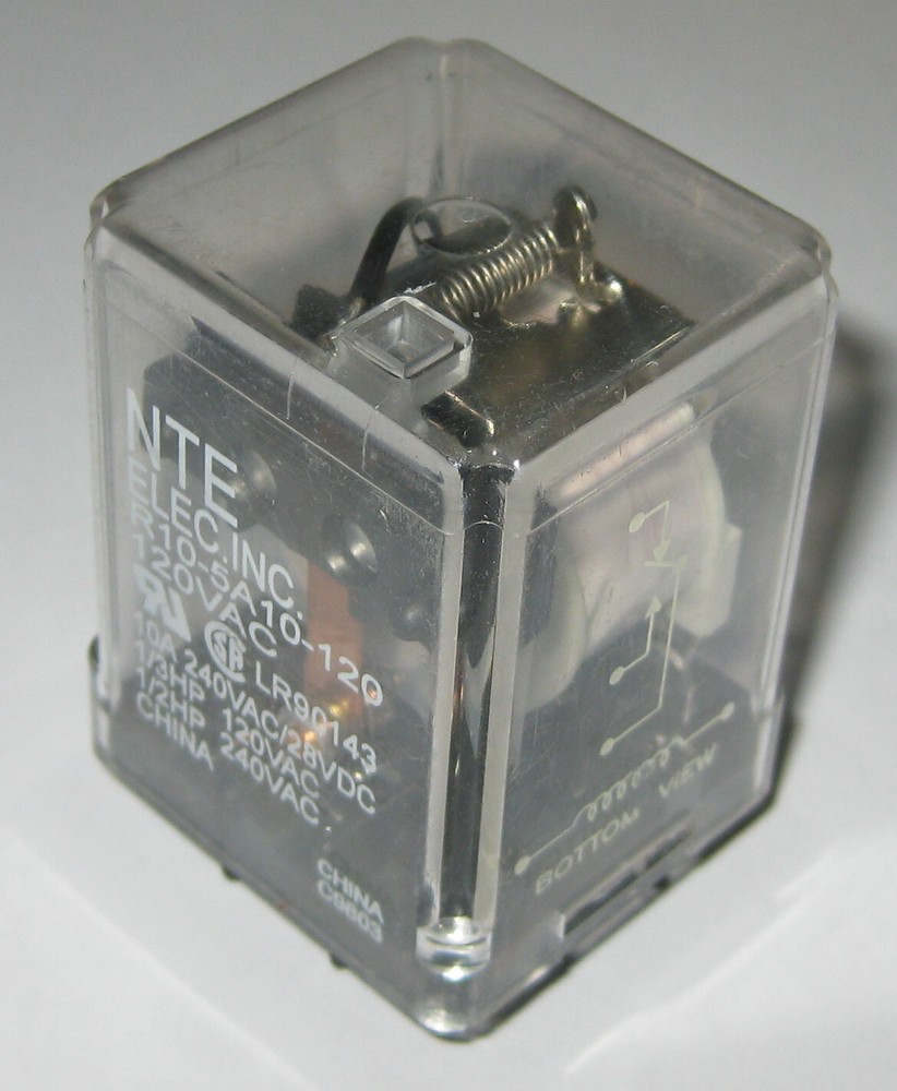 120 VAC – 10 A SPDT See Through NTE Relay – 120V AC Coil – 28VDC 10A 5 Terminal