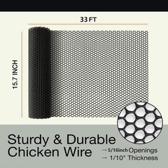 Black Plastic Wire Mesh Fence 15.7IN X 33FT – Commercial Grade Hexagonal