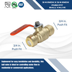 10 PIECES 3/4″ PUSH FIT BALL VALVE, FULL PORT, LEAD FREE BRASS