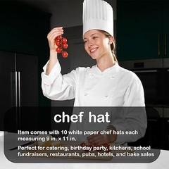 20 Pcs Tall Chef Hat White Adjustable 9″One Size Fits Most