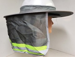 GRAY Hard Hat Sun Shade Visor Full Brim Mesh Neck HI VIS REFLECTIVE STRIPE