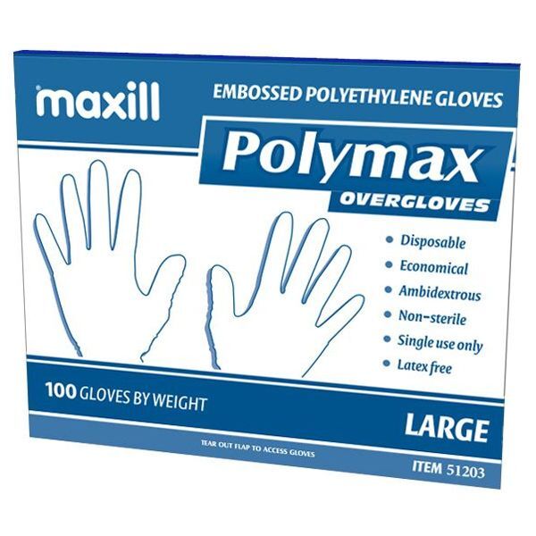 Polymax Embossed Polyethylene Overgloves, Large, Case of 1000 Gloves