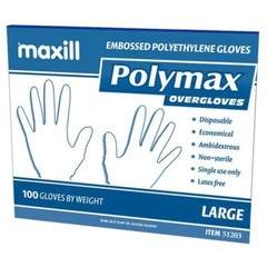 Polymax Embossed Polyethylene Overgloves, Large, Case of 1000 Gloves