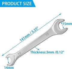 Litoexpe Thin Open End Wrench, Metric 14mm x 15mm, Slim x Silver