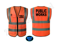PUBLIC WORKS HI-VIS SAFETY VEST W/ POCKETS 2″ REFLECTIVE STRIPS FRONT & BACK
