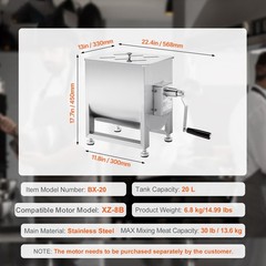 Commercial Manual Meat Mixer 30LB Meat Sausage Hand Mixing Machine Stainless