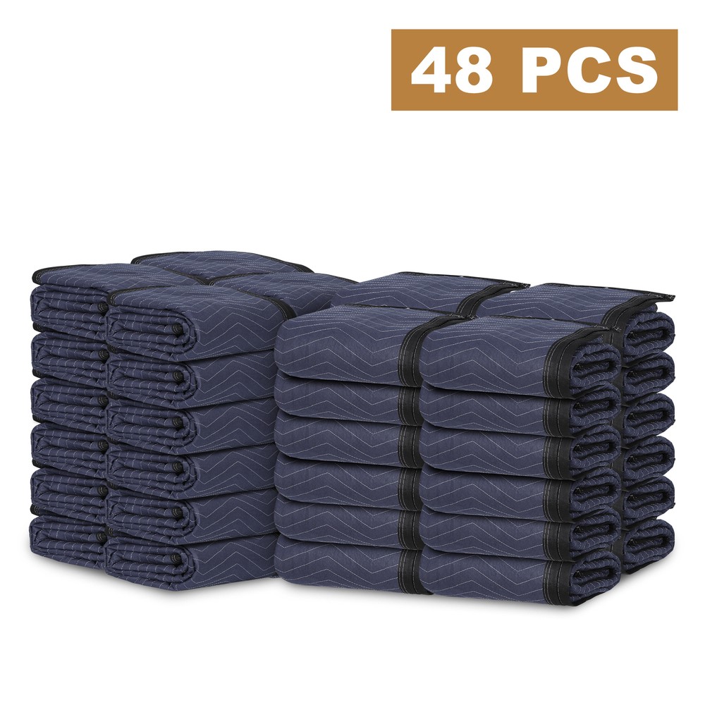 48 Pack Moving Blankets 80″ x 72″ Pro Economy Black Shipping Furniture Pads