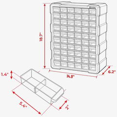 Small Parts Organizer for Hardware & Screws | 60 Removable Bins with Dividers |