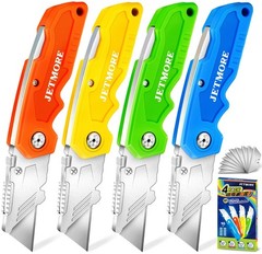 Utility Knife, 4 Pcs Colorful Box Cutter with 10 SK5 Blades, Paper Craft Tool…