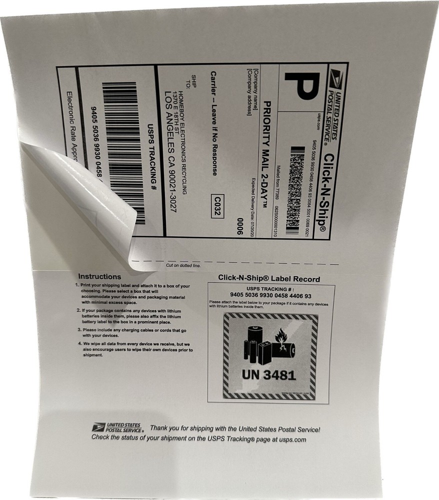 200 Click-N-Ship labels with peal or tear off receipt – USA MADE!