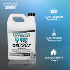Fiberglass Warehouse Black Gel Coat –Gallon (WAXED) with 2oz MEKP Catalyst
