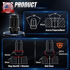 16Pack M12x1.5 Lug Nuts, Black Lug Nuts for Honda Pioneer, fit for Polaris RZR,