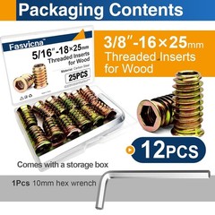 Industrial Grade 3/8″-16 Wood Insert Nuts Set – 12 Pack with Installation Guide