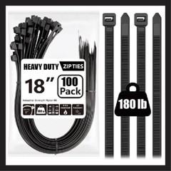 100 PACK! 18″ Heavy Duty Zip Cable Ties, 180lbs, Fencing Fence Garden Tree Wraps