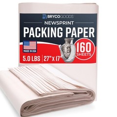 Bryco Goods Newsprint Packing Paper Sheets for Moving – 5lb – 160 Sheets of News