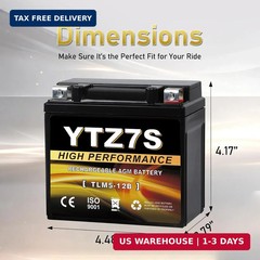 YTZ7S-BS 12V 6Ah AGM Sealed Motorcycle Battery, Maintenance-Free, Compatible wit