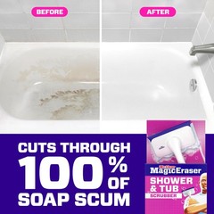 Mr. Clean Magic Eraser Shower & Tub Scrubber, 1 Device + 2 Refills, White