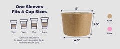 100 Pack] Pink Coffee Cup Sleeves Disposable for Hot Drinks, Durable Corrugated