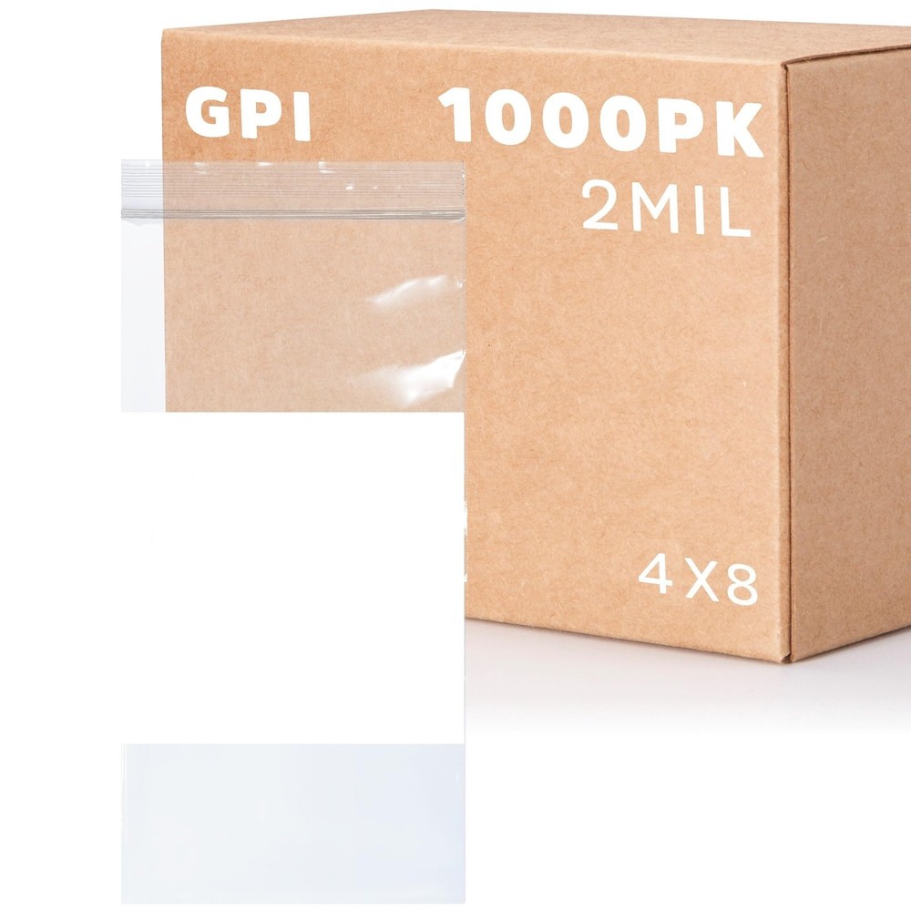 1000 Count, 4 x 8 Zip Bags, 2 Mil Thick Clear Plastic Reclosable Zipper Lock Bag