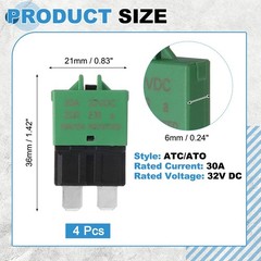 Manual Resettable Fuse,E39 32V DC 30A ATC/ATO Manual Blade Reset Fuse, Pack of 4