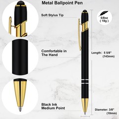 LINFANC 12 Pack Black Gold Ballpoint Pen 1 Count (Pack of 12), gold