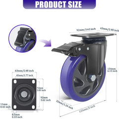 5 Inch Caster Wheels With Brake Set Of 4 Heavy Duty 2200 lb Swivel Locking