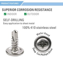 Jetovo 100 Pack 410 Stainless Steel Wafer Head 0.5 inches, silver tone