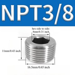 2pcs Hex Countersunk Plug Socket Head Stainless Steel Pipe 3/8″ NPT Male Thread