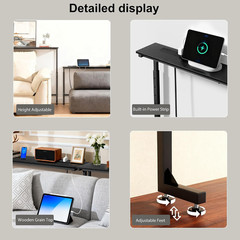 Adjustable Height Narrow Sofa Table with Built-In Power Outlets, 78″ Long Consol