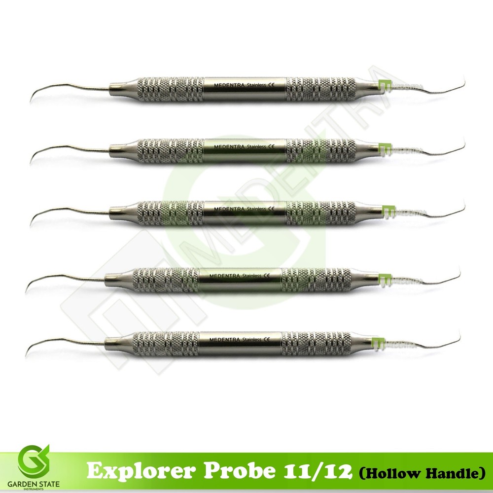5Pcs Dental 11/12 Explorer-Probe Hollow Handle Diagnostic Plaque Sickle Scaler