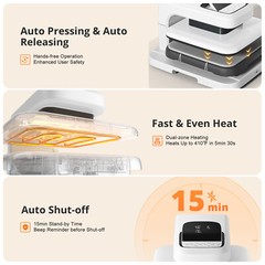 HTVRONT Auto Heat Press 2-Digit 15×15 in Plate T Shirt Printing Machine White