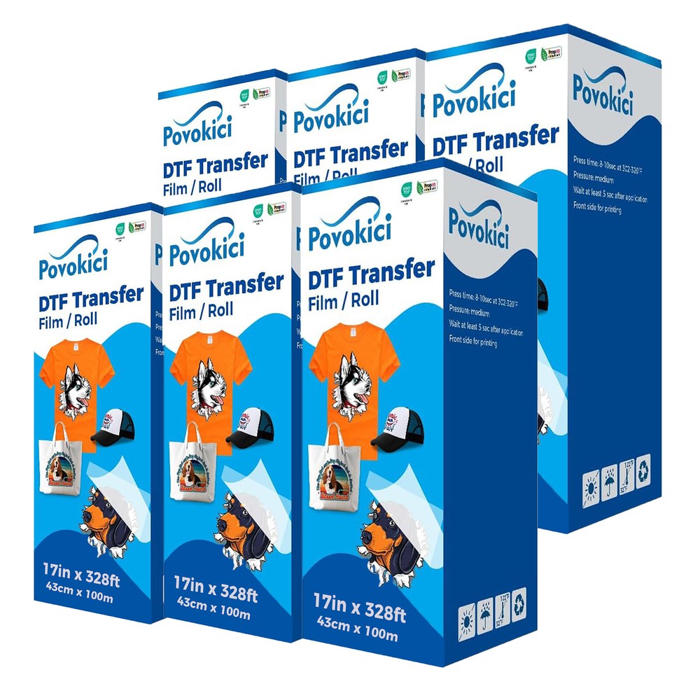 Bundle 6 rolls 17 x 328 FT DTF Transfer Film Premium Roll Warm Peel Double Sided