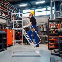 6 Step Rolling Ladder for Industrial & Warehouse w/ Handrails & 4 Lockable Wheel