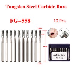 10X Dental Carbide Drill Bur FG-558 1.6mm Burs for High Speed Handpiece
