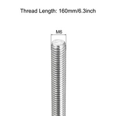 4Pcs Fully Threaded Rod M6x160mm 1mm Pitch 304 Stainless Steel Right Hand