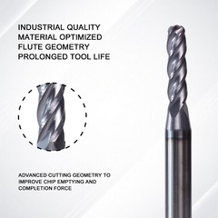 5 PCS 3/32″ 4 Flute 1-1/2″ Overall Ball Nose Carbide End Mill AlTiN Coated