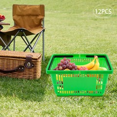 12PCS 28L Mesh Shopping Baskets with Handles Plastic Shopping Basket Portable