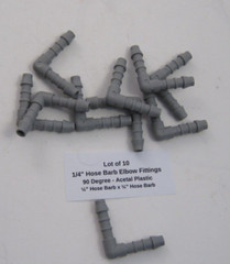 Lot of 10 1/4″ Hose Barb Elbow Fittings – 90 Degree – Acetal Plastic – 1/4″ Barb