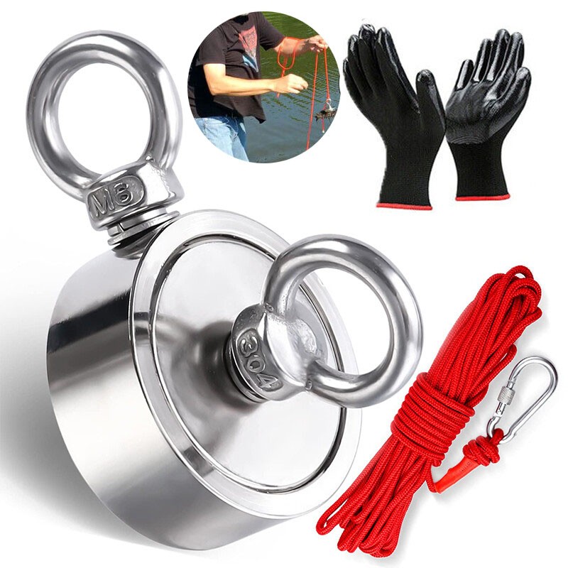 2000 Lbs Fishing Magnet Kit Pull Force Strong Neodymium Manget / Carabiner Rope