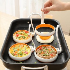 Silicone Fried Egg Cooker Rings Set,Nonstick,Easy to Use&Clean, White&Orange