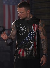 Mainfini Mens Fourth Of July Black 1776 American Flag Full Coverage Sleeveless